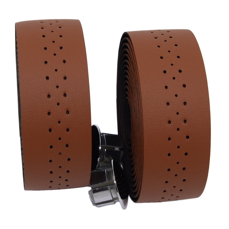 KINGOU Brown Synthetic Leather Road Bike Handlebar Tape Bicycle Bar Wraps - 2PCS Per Set - Image 2